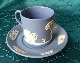 Wedgwood Jasperware Demitasse Cupido Pegaso Querubines Taza de Té y Platillo