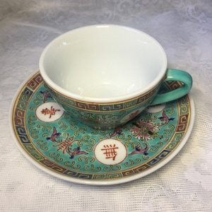 Vintage Jingdezhen Türkis Porzellan Tee Tasse und Untertasse Set