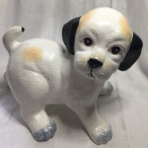 黒白の犬の陶器置物、陶芸家、森、作品 ヴィンテージの白黒磁器の子犬の置物、アンティークの犬の像の