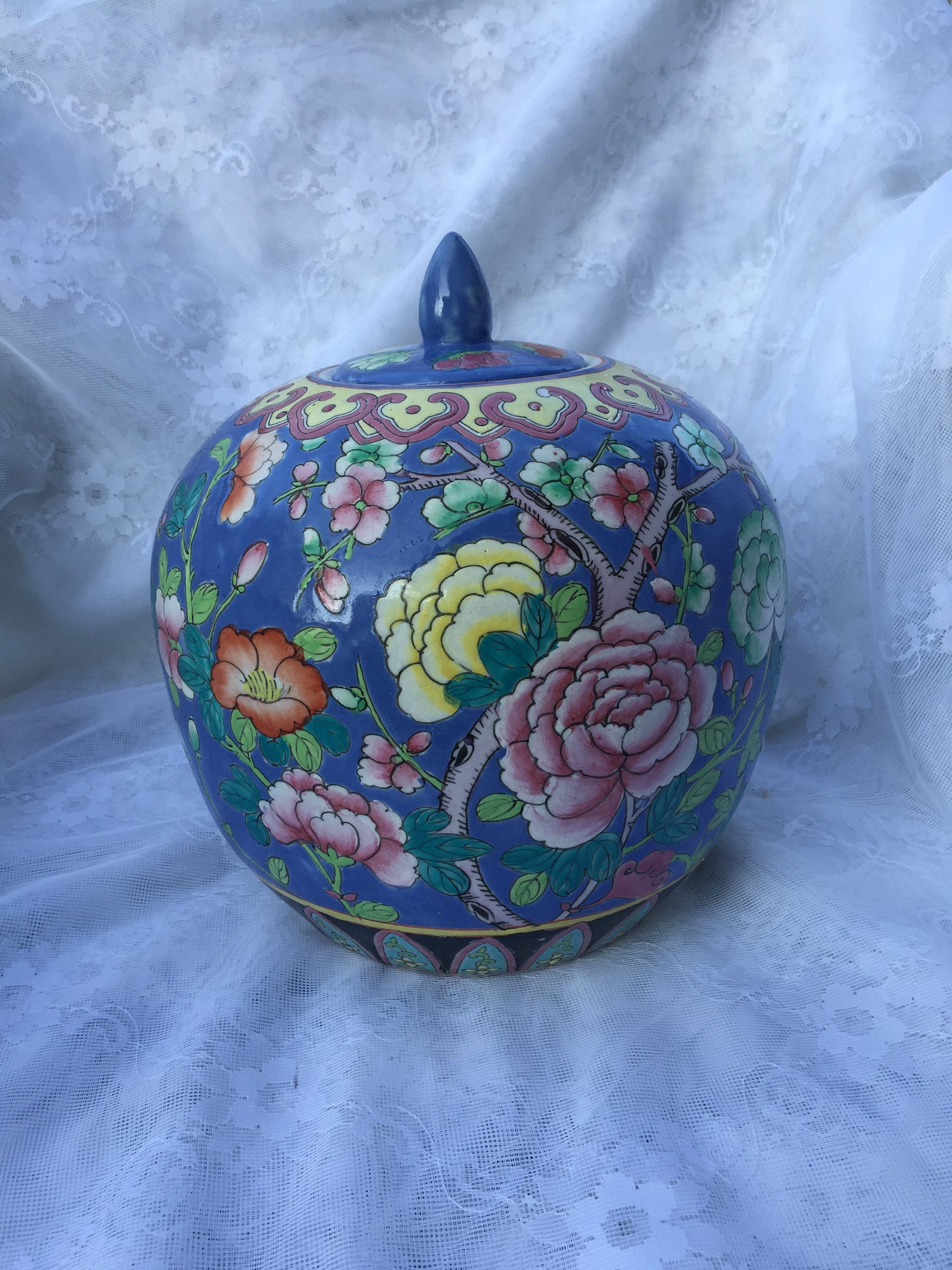 Antique Large Chinese Ginger Jar Canister Vase With Lid Dynasty Qing