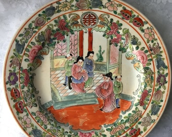 Antiguo plato decorativo chino grande hecho en la dinastía Qing Qianlong