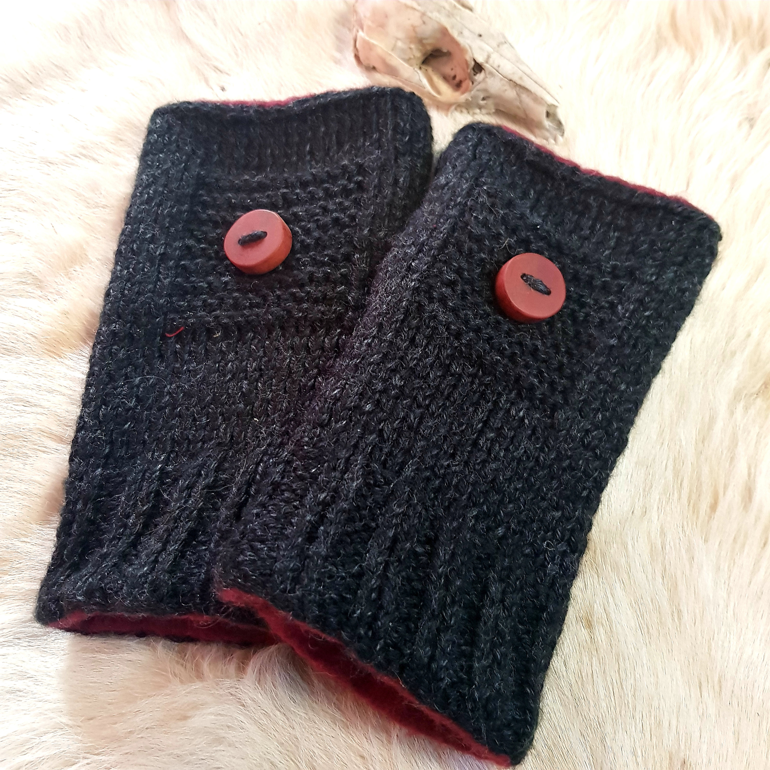 Handmade Lined Fingerless Gloves with Wooden Button Etsy