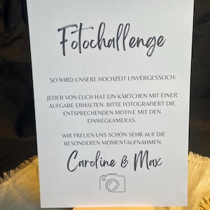 Karte für Fotochallenge, Hochzeitsschilder, schlichte Karte, Beschilderung für Fotochallenge, Fotoaufgaben Beschilderung