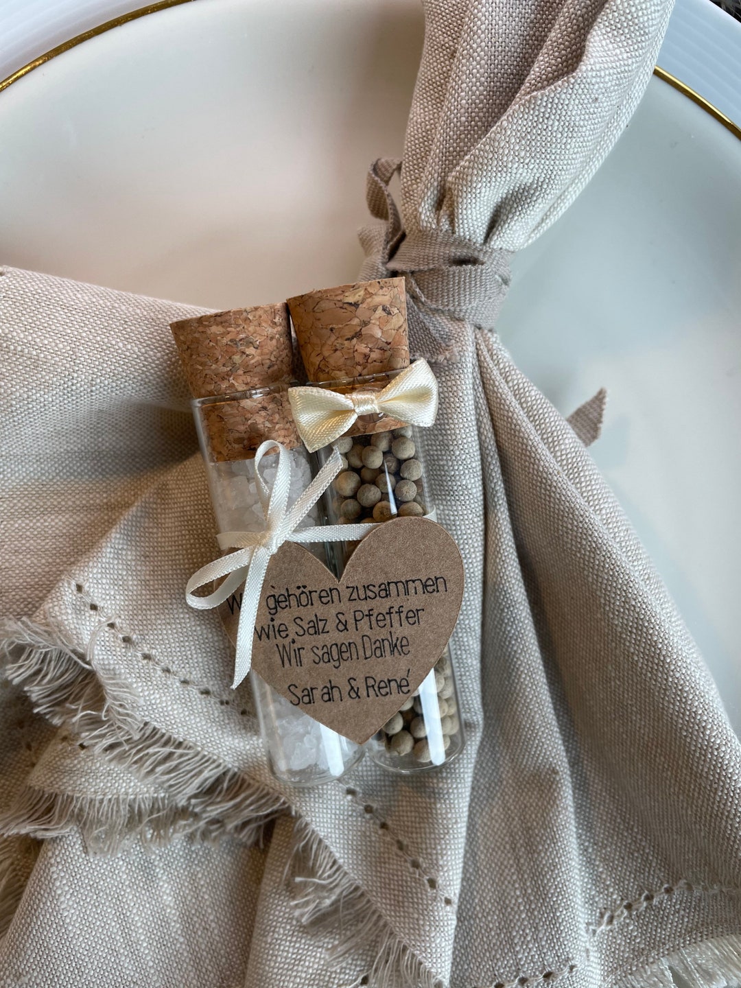 Gastgeschenk Hochzeit Salz und Pfeffer, Reagenzglas, Personalisiert
