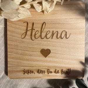 Holzuntersetzer personalisiert, Gastgeschenk Hochzeit, Taufe, Kommunion, Konfirmation, Platzkarte, Namenskarte, Schön dass Du da bist,