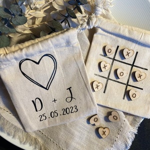 Wedding guest gift, Tic Tac Toe, cotton bag, personalized game gift, guest gift for the little guests