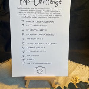 Karte für Fotochallenge, Hochzeitsschilder, schlichte Karte, Beschilderung für Fotochallenge, Fotoaufgaben Beschilderung