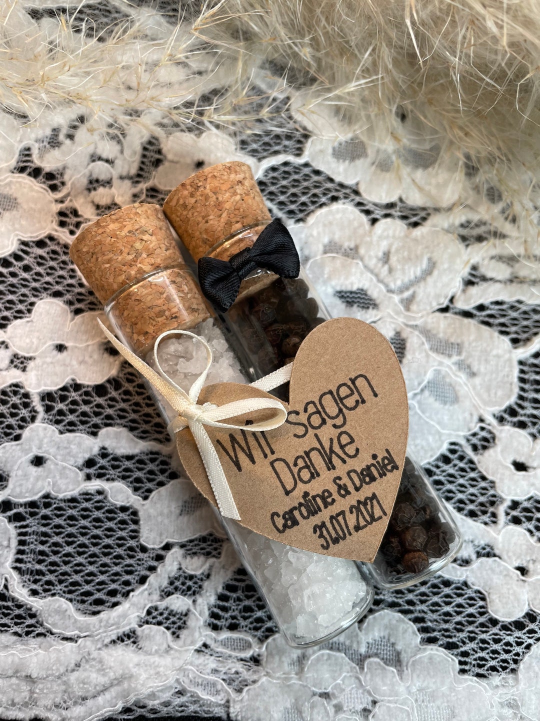 Gastgeschenk Hochzeit, Salz und Pfeffer, Reagenzglas, Personalisiert