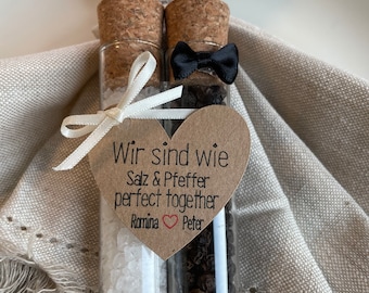 Gastgeschenk Hochzeit, Salz und Pfeffer, Reagenzglas, Personalisiert -> bitte bei der Bestellung angeben