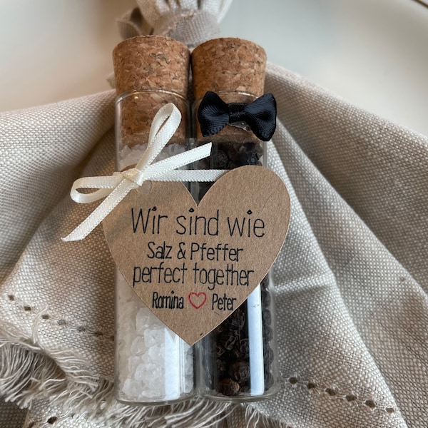 Gastgeschenk Hochzeit, Salz und Pfeffer, Reagenzglas, Personalisiert -> bitte bei der Bestellung angeben