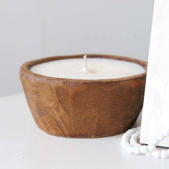 Round Dough Bowl Candle Dough Bowl Candle Wooden Candle Etsy