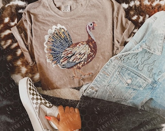Faux Rhinestone Turkey DTF Transfer, Ready To Press