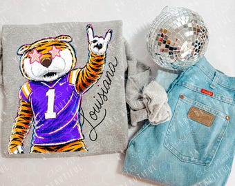 Starry Eyed Tiger DTF Transfer | Louisiana Direct To Film Print | Ready To Press