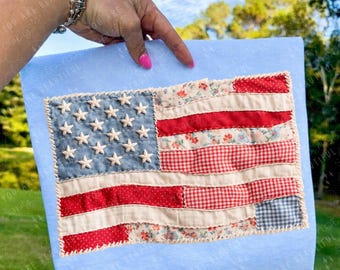 American Flag Faux Patchwork DTF Transfer | Summer DTF Print | Ready To Press