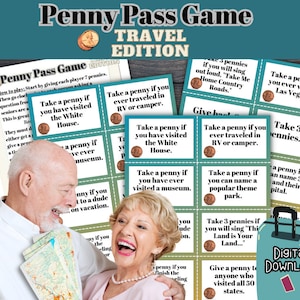 Penny Pass Reminiscing Game, Seniors with Alzheimers, Dementia Game, Travel Edition