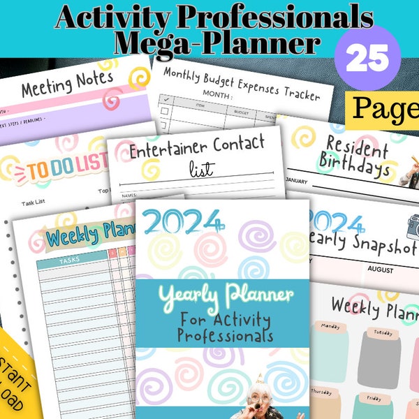 2024 Mega Planner Download, Activity Professional Planner, Activity Director Downloadable Planner, 2024 Cute Planner