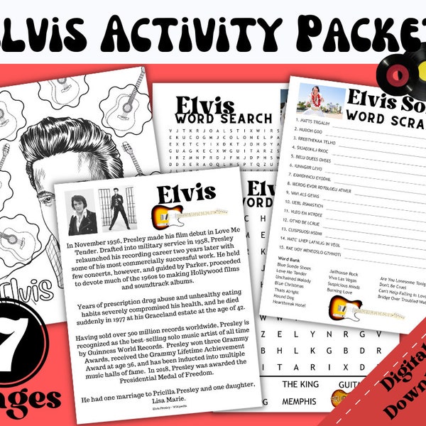 Elvis Activity Packet, Elvis Activities, Elvis Puzzles, Elvis Coloring, Elvis Biography, Elvis Download, Senior Activities