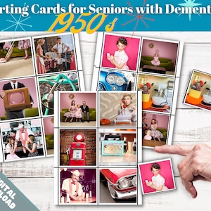 Kit di smistamento per la demenza, attività per la demenza, giochi di intelligenza, giochi di abbinamento, attività di abbinamento, schede di smistamento, scaricabili, anni '50