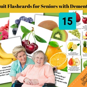 Cartes flash sur la maladie d'Alzheimer, cartes flash sur les fruits, cartes flash imprimables, cartes flash sur la démence, activité de soins de la mémoire, directeur d'activités
