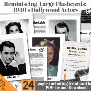 Hollywood classique, cartes mémoire, activité sur la démence. Cartes sur la maladie d'Alzheimer, Cartes sur les personnes âgées, Cartes à imprimer, Cartes sur la démence