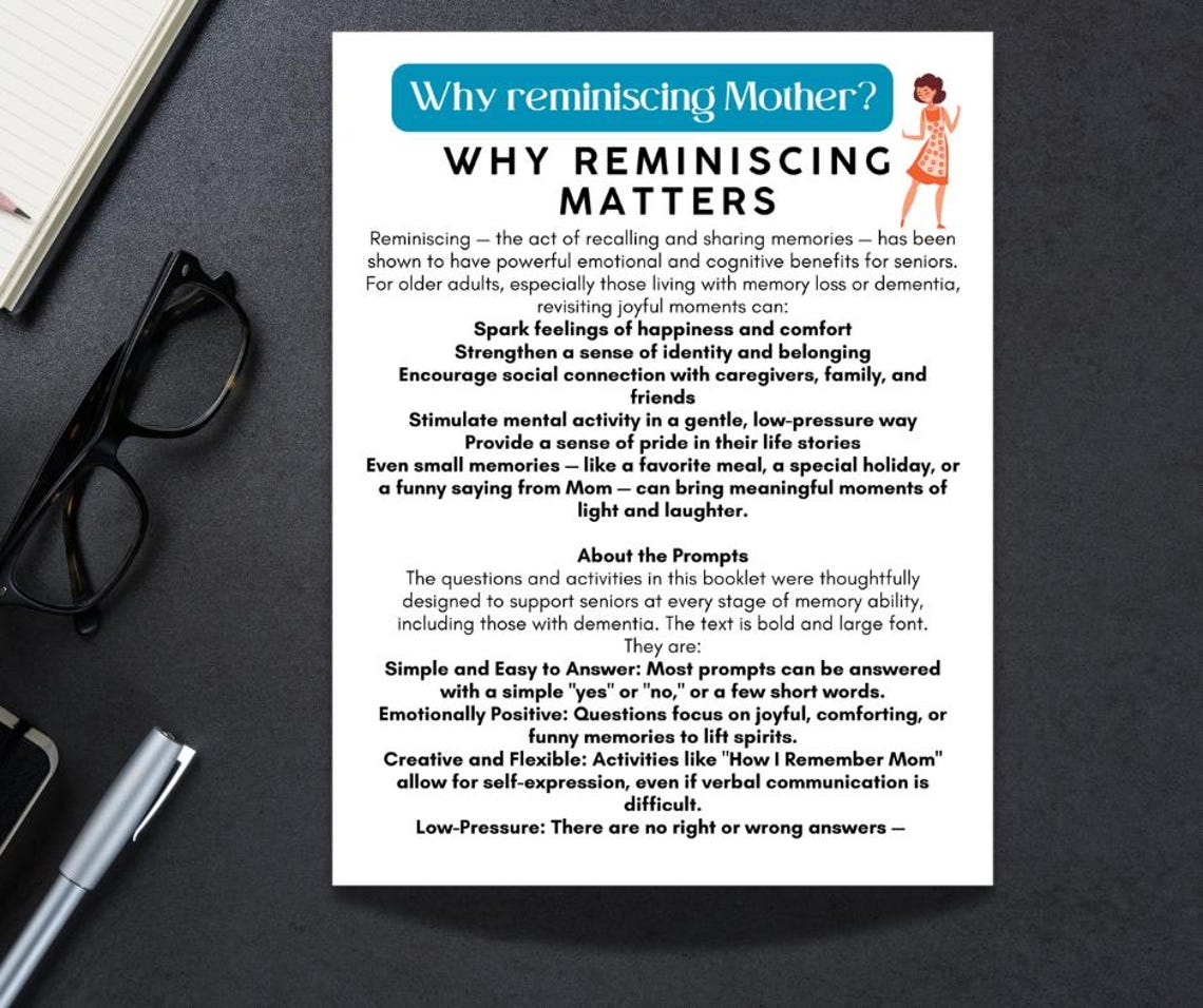 Reminescing Mother's Day Reminiscing Activity Packet for Seniors (digital Download ...