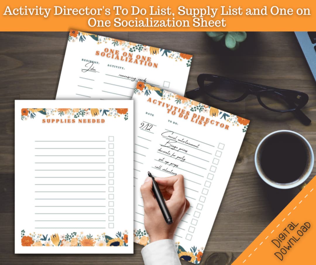 Activity Director Planning, Activity Director Organization, Daily to Do