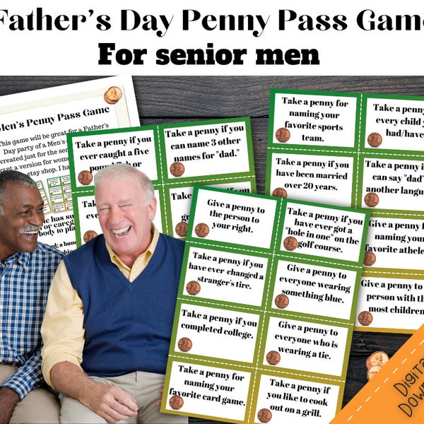 Father's Day Party Game, Men's Club Game, Ice-Breaker Game, Senior Party Game, Penny Pass Game, Downloadable