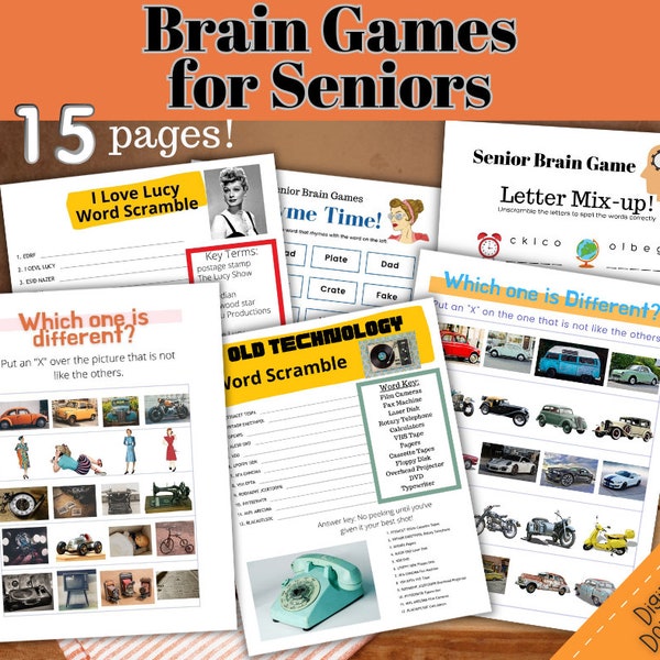 Senior Brain Games, dementia brain games. memory care activity, activity director, senior brain games, Digital Download