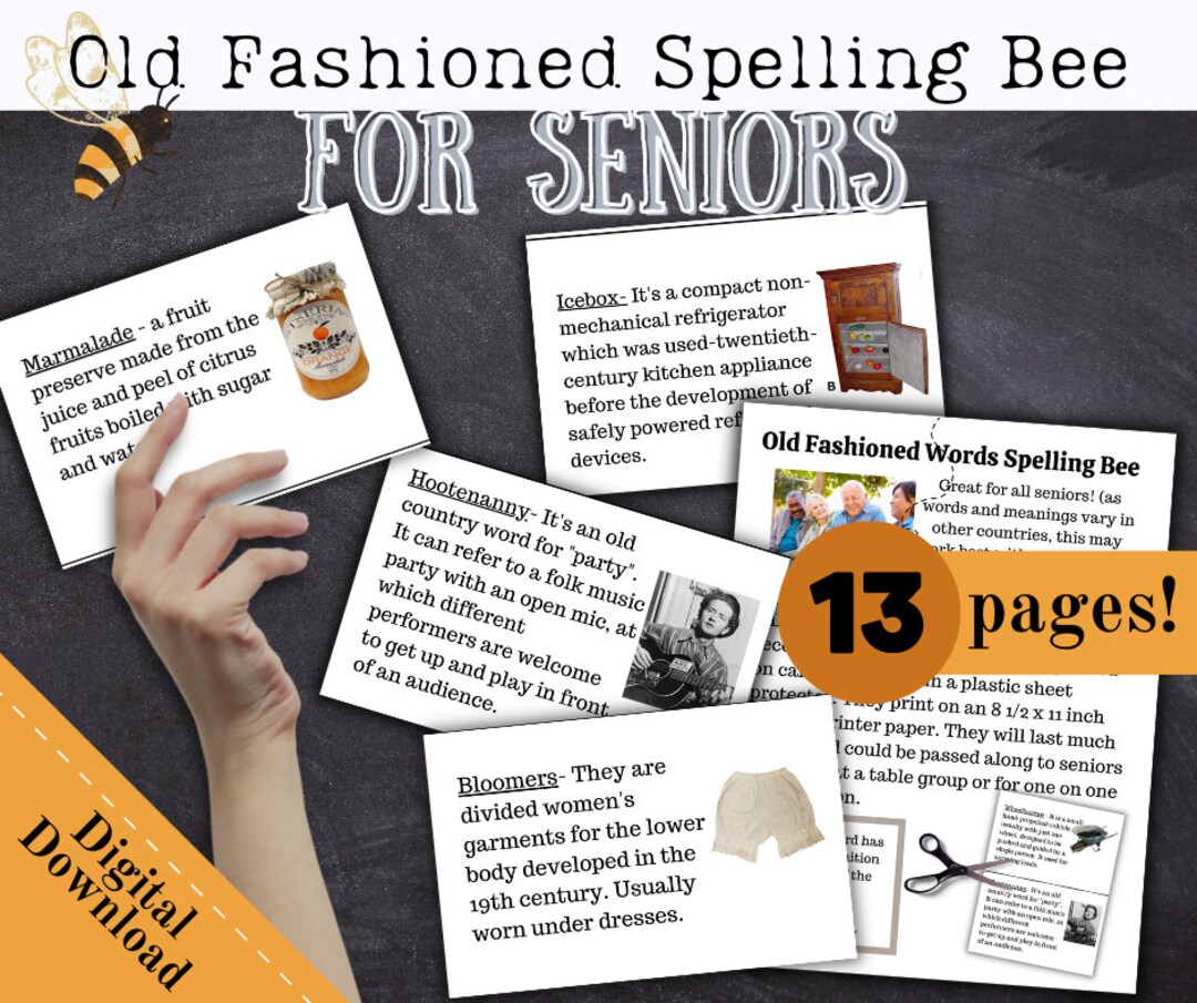 Brain Games for Seniors, Adult Spelling Bee, Senior Word Games, Nursing Home Activity, Memory 