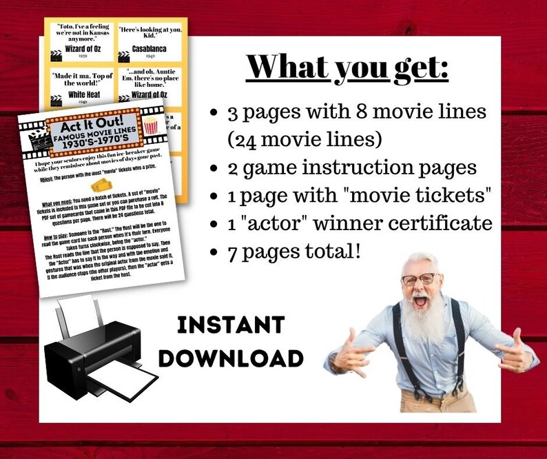 Movie Lines Ice Breaker Game for Adults, Ice Breaker Game for Seniors