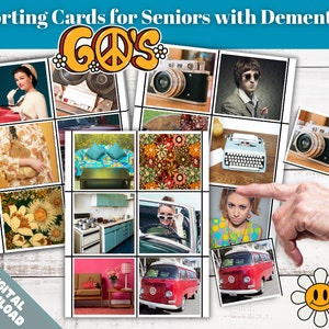 Década de 1960, Kit de clasificación de demencia, Actividades de demencia, Juegos mentales, Juegos de combinación, Actividades de combinación, Tarjetas de clasificación, Descargables
