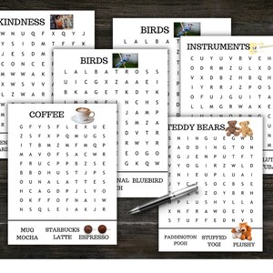 K&ouml;nnte beinhalten: Ein Satz von zehn druckbaren Wortsuchr&auml;tseln mit verschiedenen Themen, darunter Freundlichkeit, V&ouml;gel, Instrumente, Kaffee und Teddyb&auml;ren. Jedes R&auml;tsel enth&auml;lt eine Liste von W&ouml;rtern, die in einem Buchstabenraster gefunden werden m&uuml;ssen.