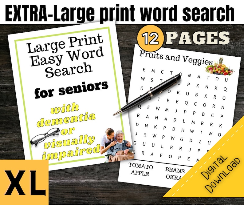 Large Print Word Search Puzzles, Word Search Puzzle for Seniors With