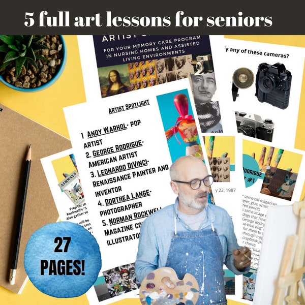 Art Lessons For Seniors, Art for Memory Care, Andy Warhol lesson, Norman Rockwell lesson, Dorthea Lange Lesson, Art Packet Download