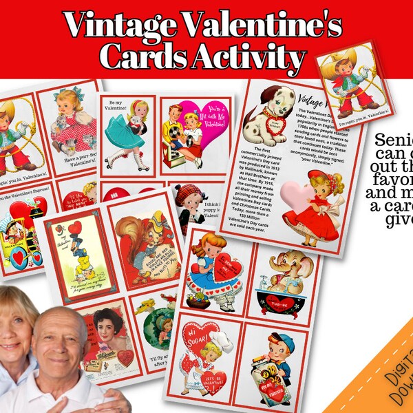 Vintage Valentine's Day Cards, Seniors Valentine's Day, Vintage Valentine's Cards Activity, Downloadable Vintage Valentines