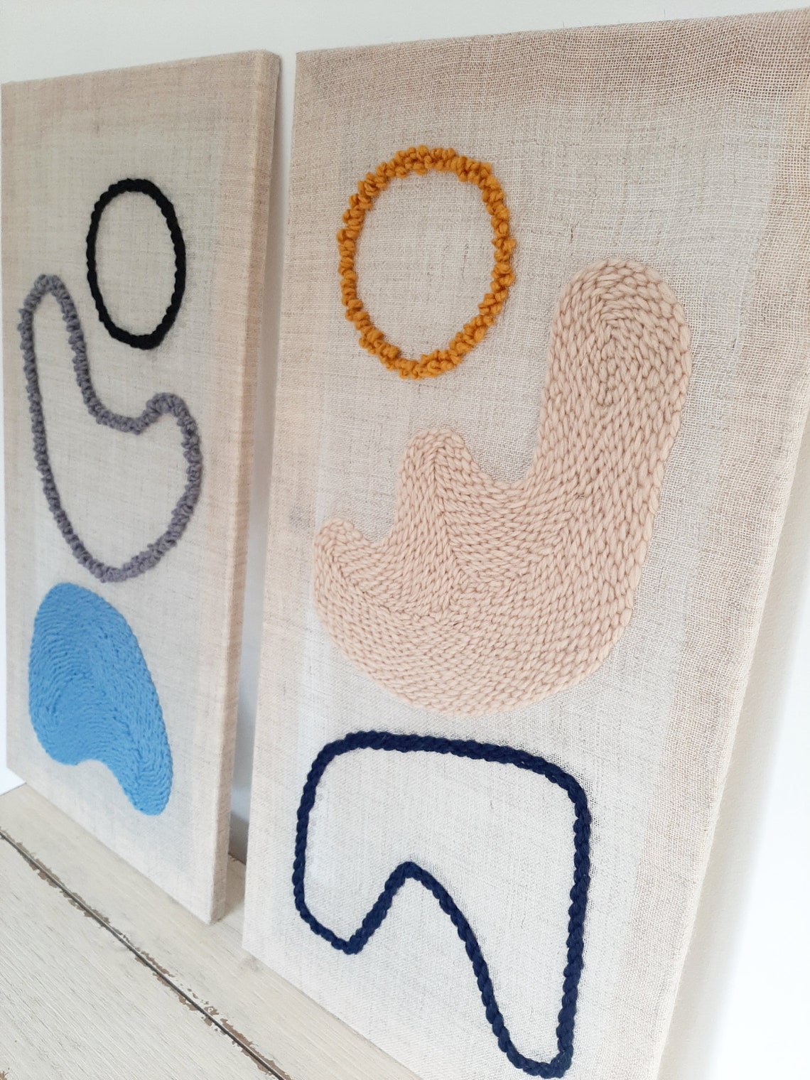 Punch Needle Art Diptych set of 2 wall hanging fiber art Etsy