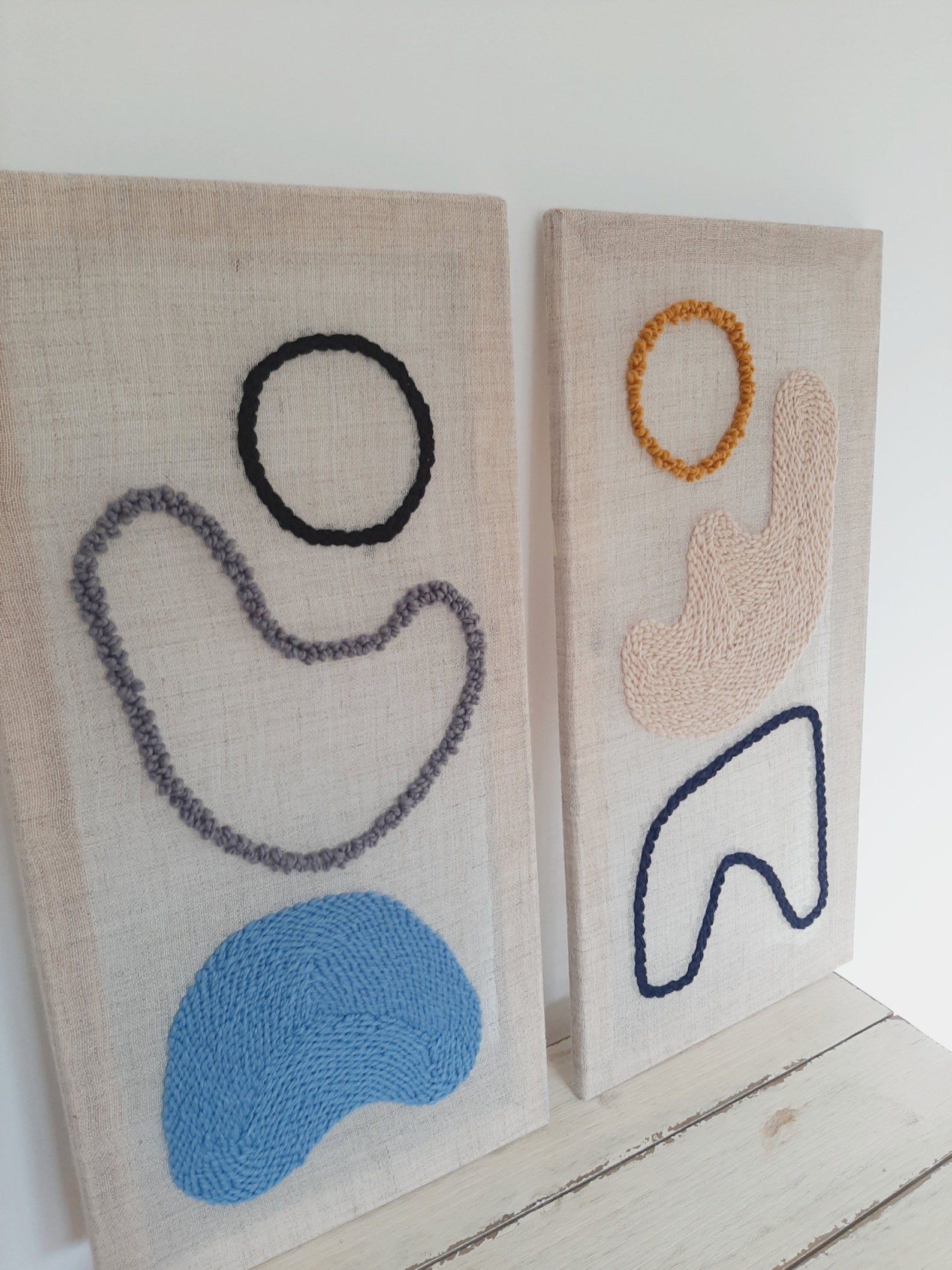 Punch Needle Art Diptych set of 2 wall hanging fiber art Etsy