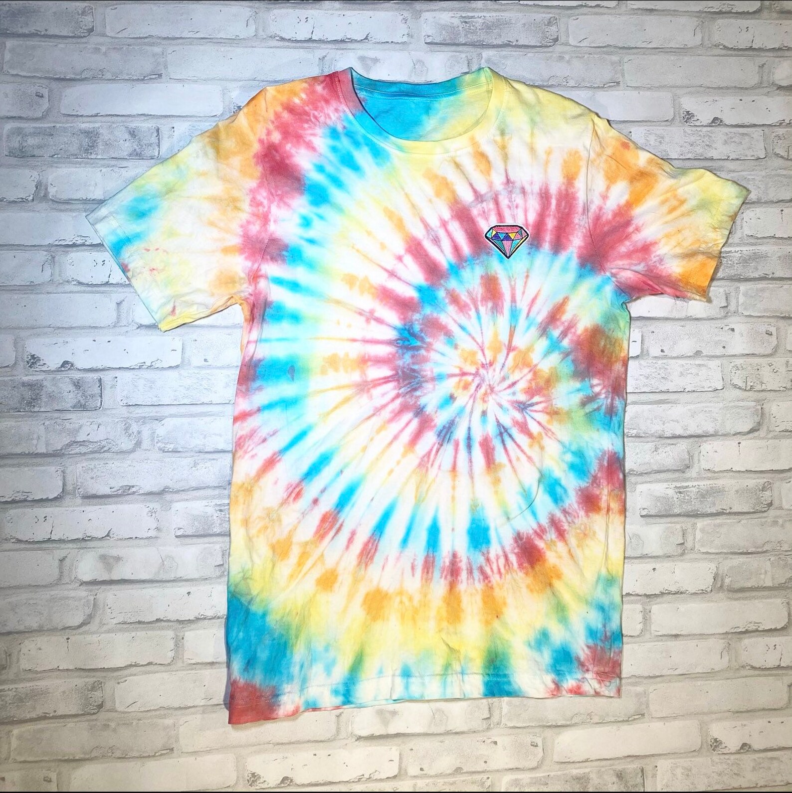 Tie Dye Shirt With Embroidered Diamond Colorful Patch - Etsy