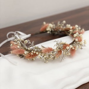 Dried Baby's Breath Bridal Crown/Gypsophila Wreaths for Hair/Pink Bunny Tail/ Bridesmaid Headband/Headpieces for Girls Blush