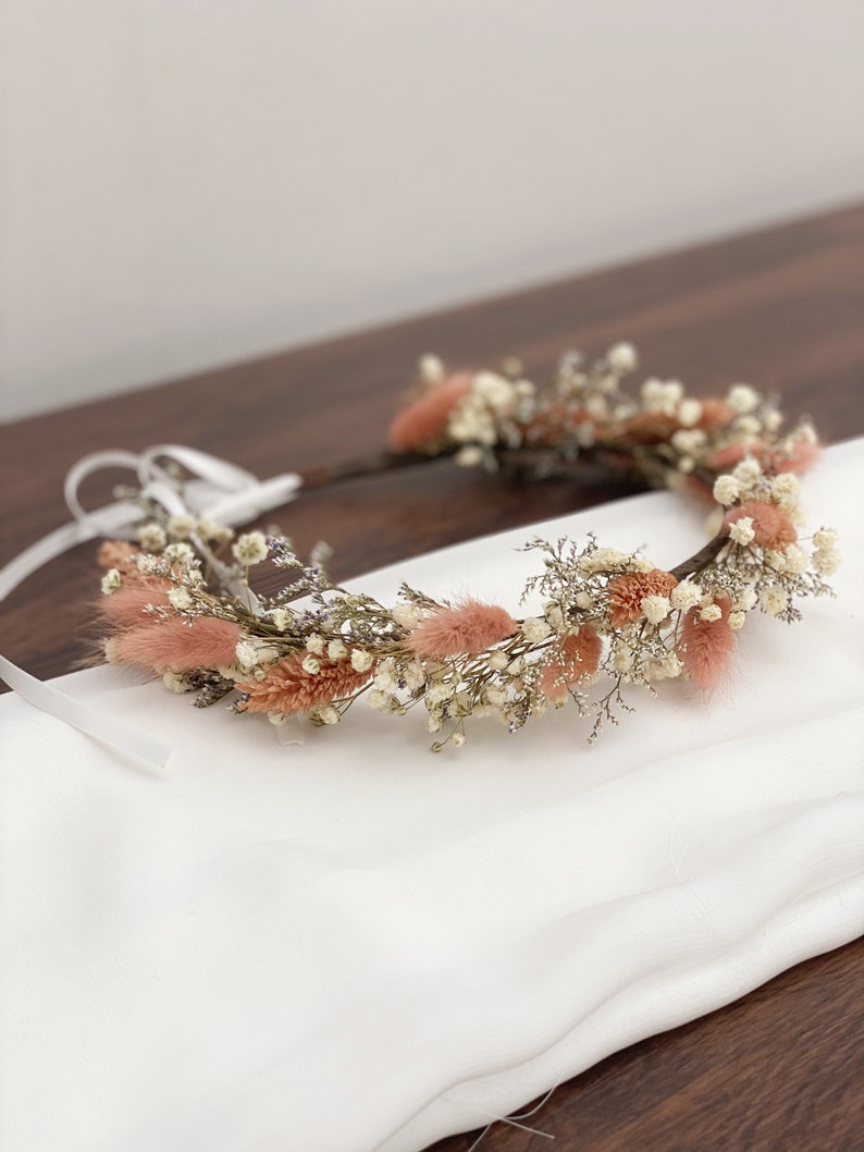 Dried Baby's Breath Bridal Crown/Gypsophila Wreaths for Hair/Pink Bunny Tail/ Bridesmaid Headband/Headpieces for Girls Blush