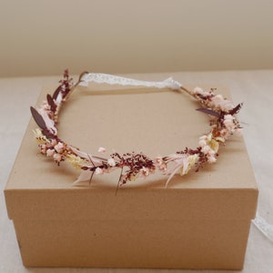 Burgundy flower hairpiece  Bridal floral accessory Rustic wedding headpiece, Pink Flower girl hairpiece, Bridesmaid crown