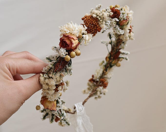 Getrocknete Blumen Haargirlande, Braut Blumenkrone, Herbst Blumen Kronen für Mädchen, getrocknete Blumen Krone, Mädchen Kind Krone, rustikale Hochzeitskranz