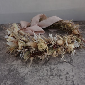 Latte with soft neutral coloured Dried Flower Crown Bohemian Wedding Headband image 3