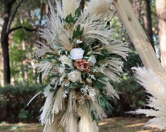 Pampas Bloem Boog Arrangement, Boho Bruiloft Decor, Wit, Crème, Ivoor, Pampas Gras, Bruiloft Achtergrond, Swag Voor Boog, Rustieke Bruiloft Decor