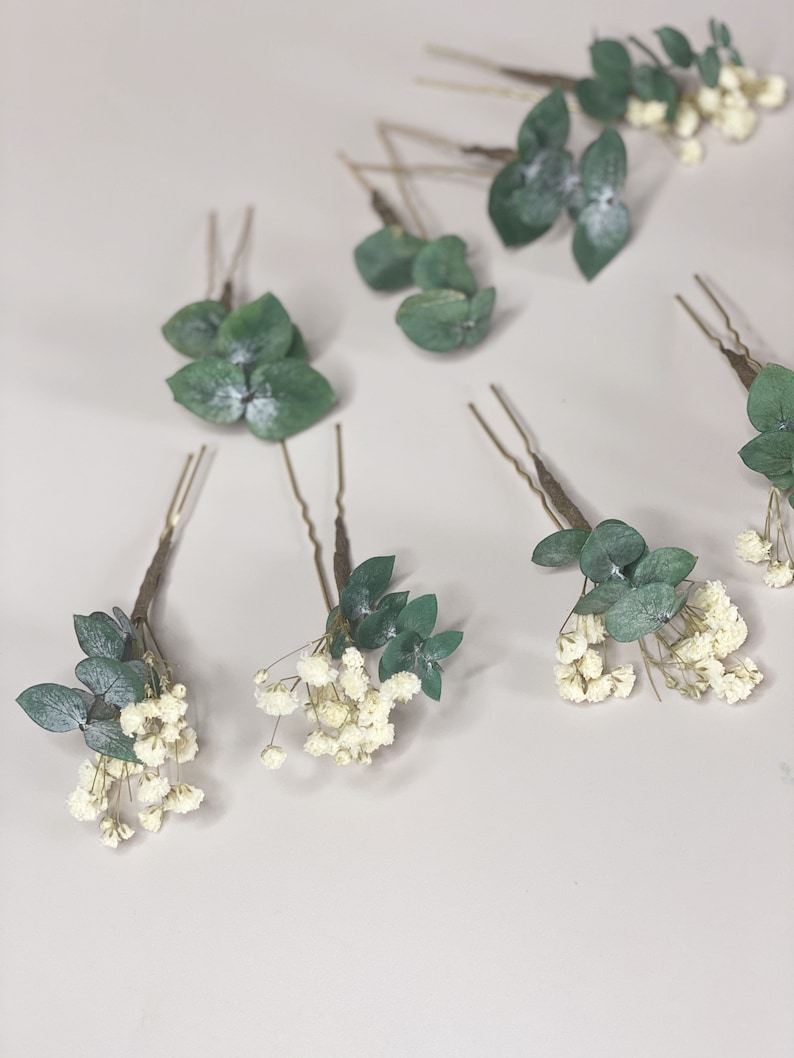 Baby's Breath with Leaf Eucalyptus Hair Pin Eucalyptus Bridal Hair Pins Flower Bridal Flower Girl Bridesmaid Hair Accessories image 4