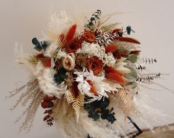 Rust bridal bouquet Boho burnt orange bouquet Pampas Grass bouquet wedding Bouquet