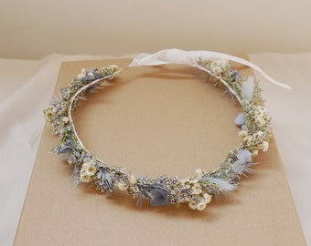 Couronne de fleurs séchées grises couronne de fleurs couronne de cheveux couronne de mariée couronne de dirndl couronne de fleurs séchées couronnes de demoiselle d'honneur