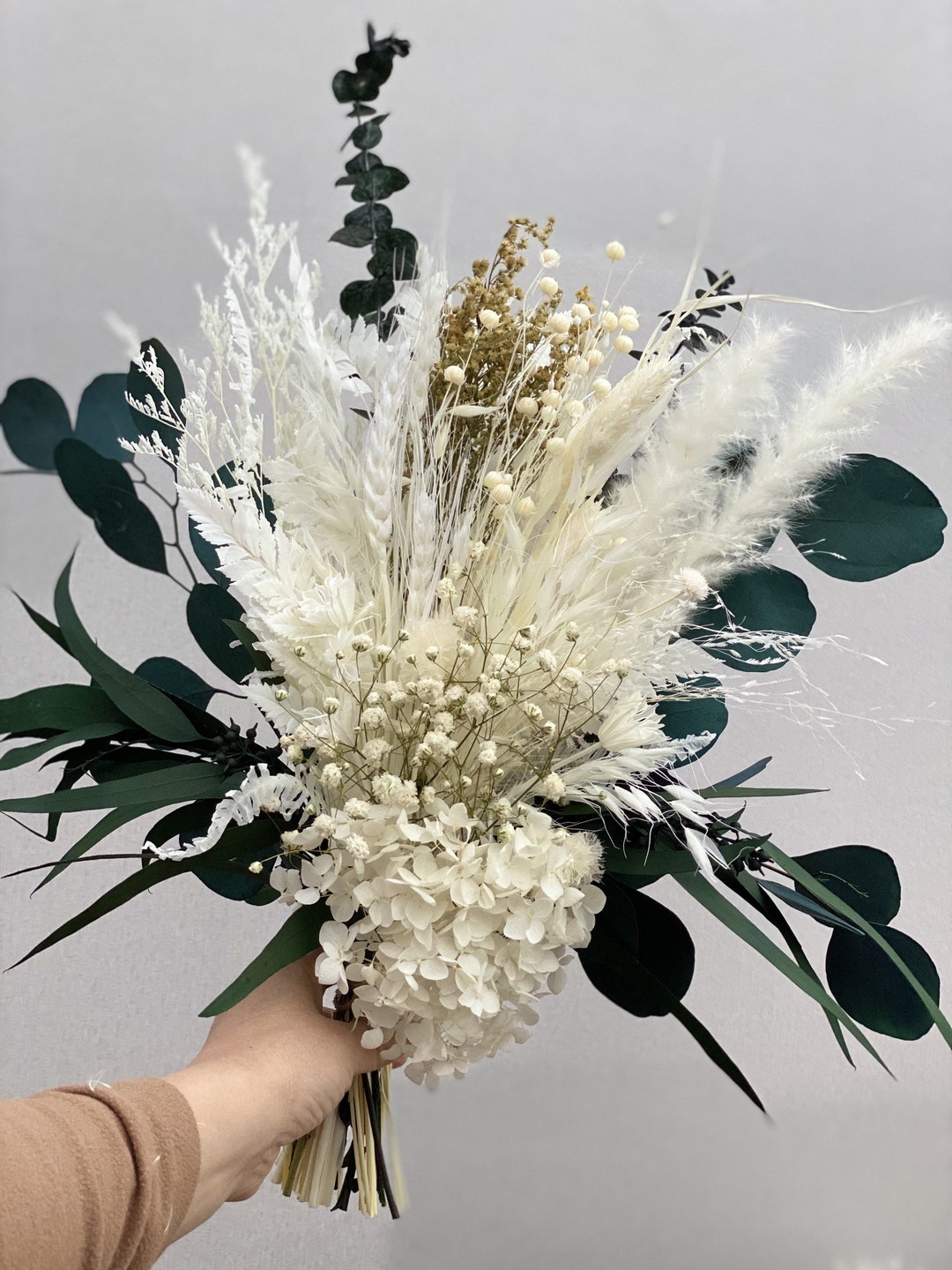 Neutral White and Green Dried & Preserved Flower Bouquet - Etsy