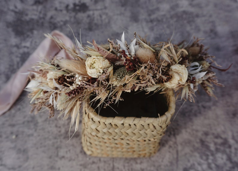 Latte with soft neutral coloured Dried Flower Crown Bohemian Wedding Headband image 4