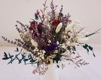 Dried Flower Arrangements -Home Centerpiece Flower Bouquet Boho Fall Home Decor Bridal Bouquet Bridesmaids Bunch Bunny Tails Purple